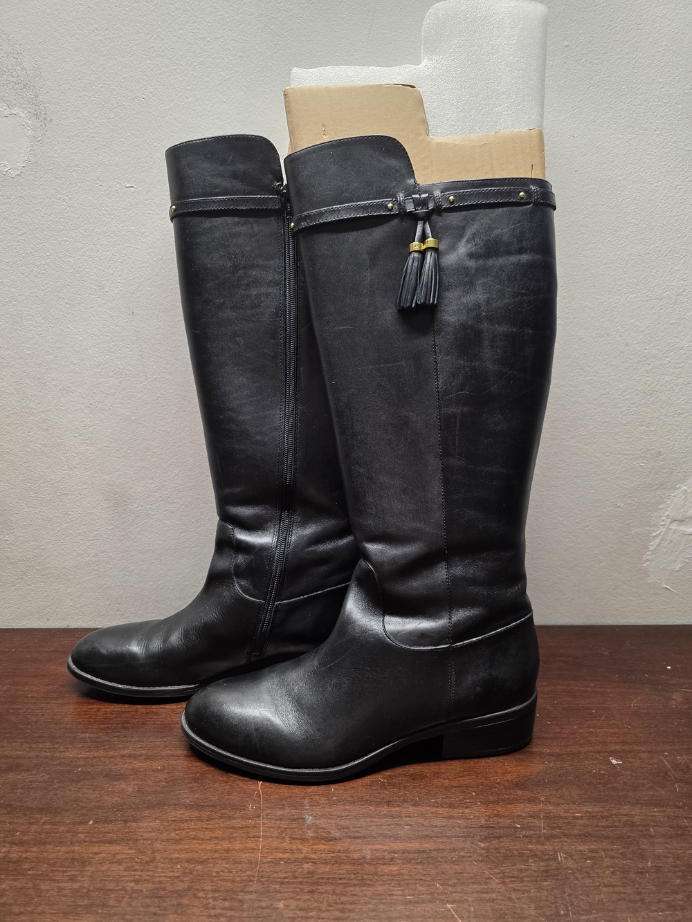 Lauren Ralph Lauren Black Leather Knee High Tassel Boots